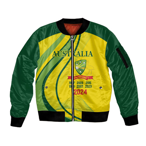 Australia Cricket World Cup 2024 Sleeve Zip Bomber Jacket Aussie Make Champions