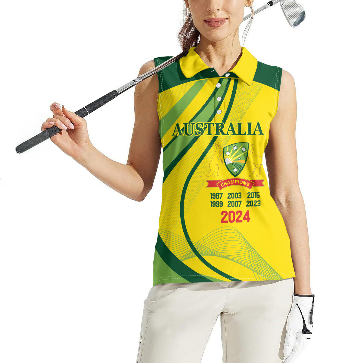 Australia Cricket World Cup 2024 Women Sleeveless Polo Shirt Aussie Make Champions