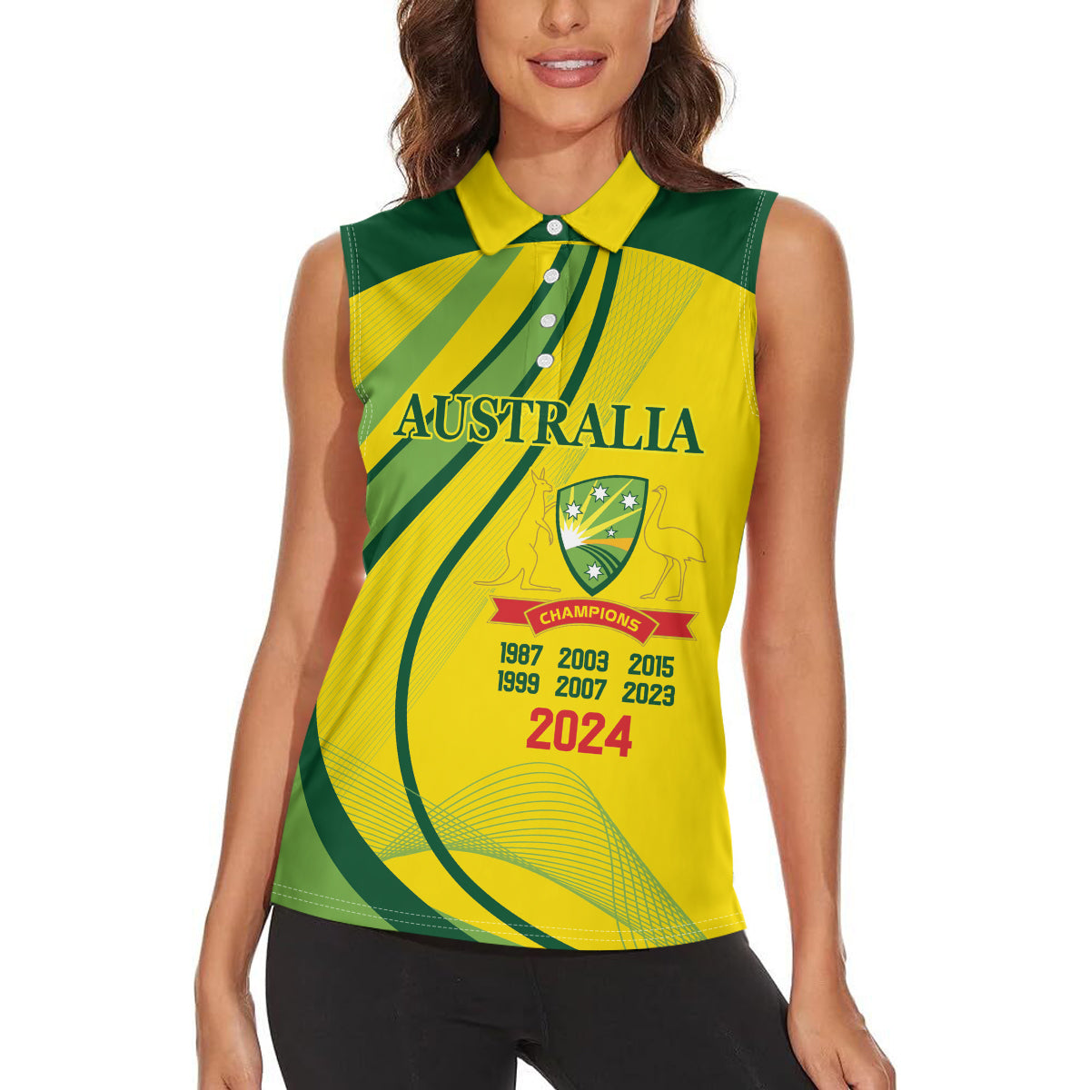 Australia Cricket World Cup 2024 Women Sleeveless Polo Shirt Aussie Make Champions