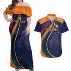 Custom Sri Lanka Cricket Couples Matching Off Shoulder Maxi Dress and Hawaiian Shirt Shri Lanka Jathika Crikat Kandayama