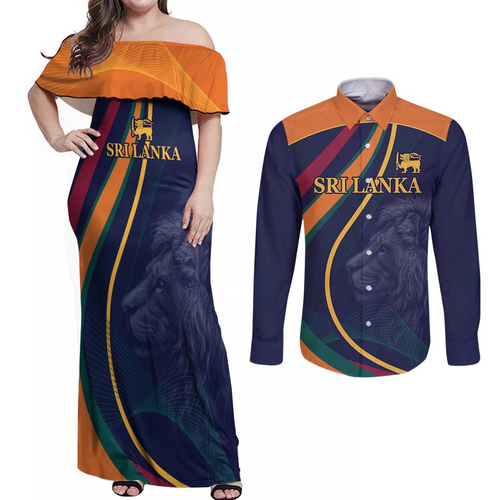 Custom Sri Lanka Cricket Couples Matching Off Shoulder Maxi Dress and Long Sleeve Button Shirt Shri Lanka Jathika Crikat Kandayama
