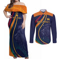 Custom Sri Lanka Cricket Couples Matching Off Shoulder Maxi Dress and Long Sleeve Button Shirt Shri Lanka Jathika Crikat Kandayama