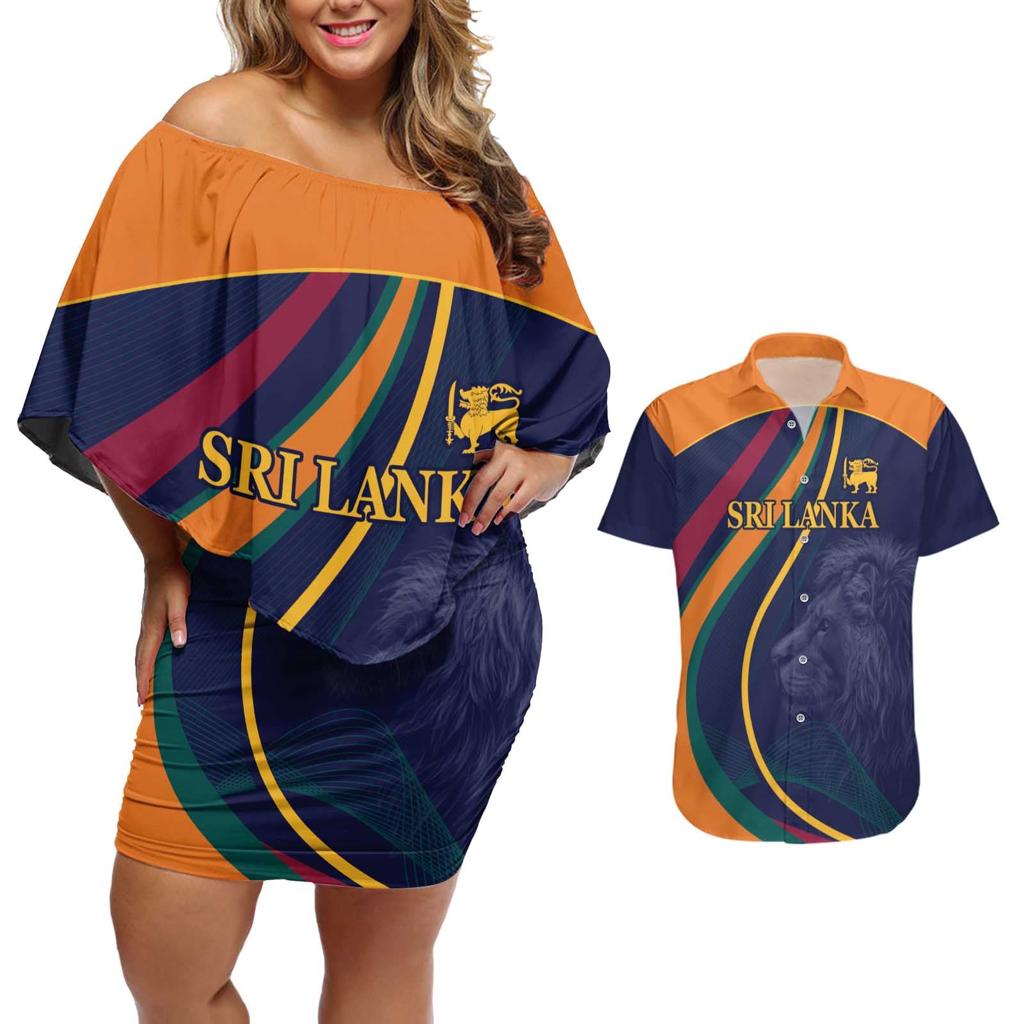 Custom Sri Lanka Cricket Couples Matching Off Shoulder Short Dress and Hawaiian Shirt Shri Lanka Jathika Crikat Kandayama