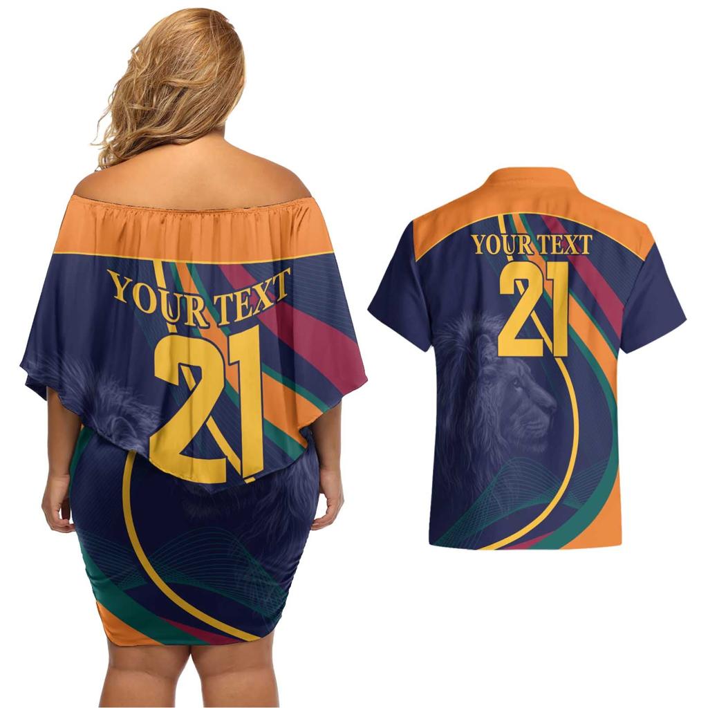 Custom Sri Lanka Cricket Couples Matching Off Shoulder Short Dress and Hawaiian Shirt Shri Lanka Jathika Crikat Kandayama