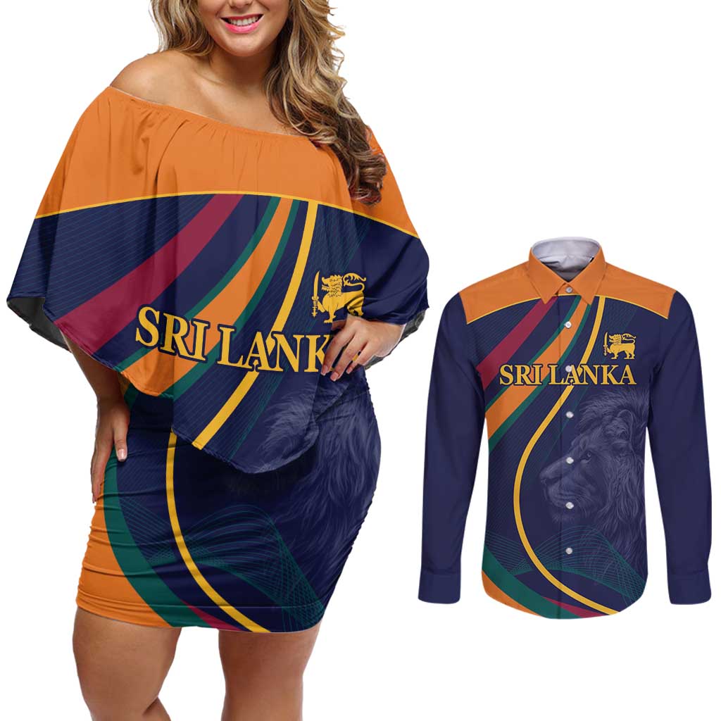 Custom Sri Lanka Cricket Couples Matching Off Shoulder Short Dress and Long Sleeve Button Shirt Shri Lanka Jathika Crikat Kandayama