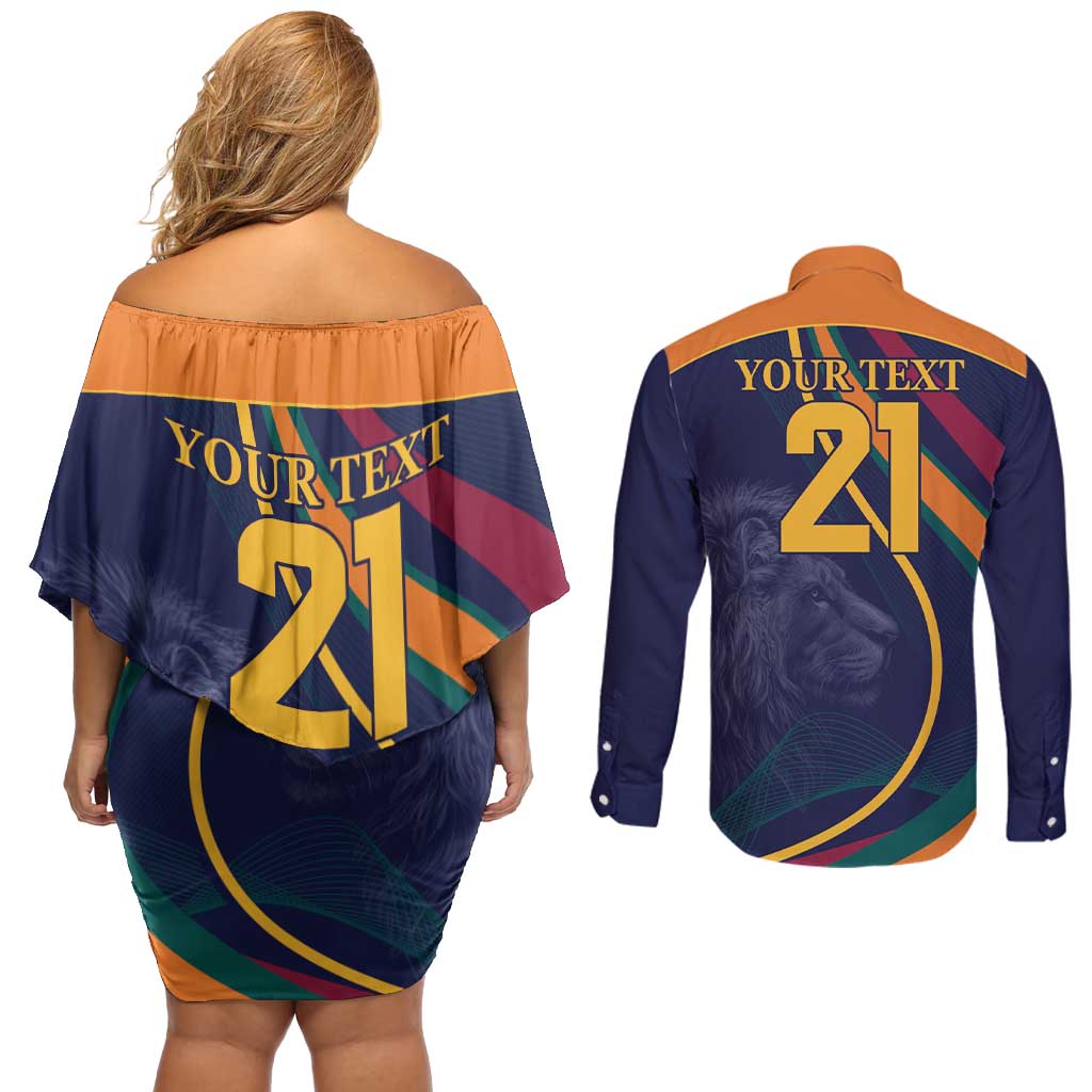 Custom Sri Lanka Cricket Couples Matching Off Shoulder Short Dress and Long Sleeve Button Shirt Shri Lanka Jathika Crikat Kandayama
