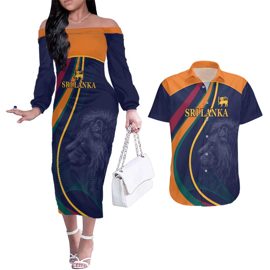 Custom Sri Lanka Cricket Couples Matching Off The Shoulder Long Sleeve Dress and Hawaiian Shirt Shri Lanka Jathika Crikat Kandayama
