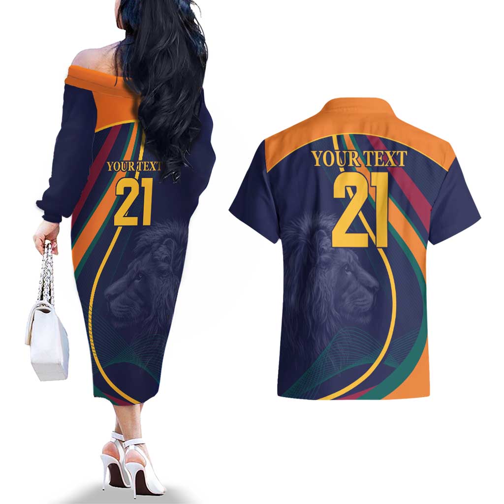 Custom Sri Lanka Cricket Couples Matching Off The Shoulder Long Sleeve Dress and Hawaiian Shirt Shri Lanka Jathika Crikat Kandayama