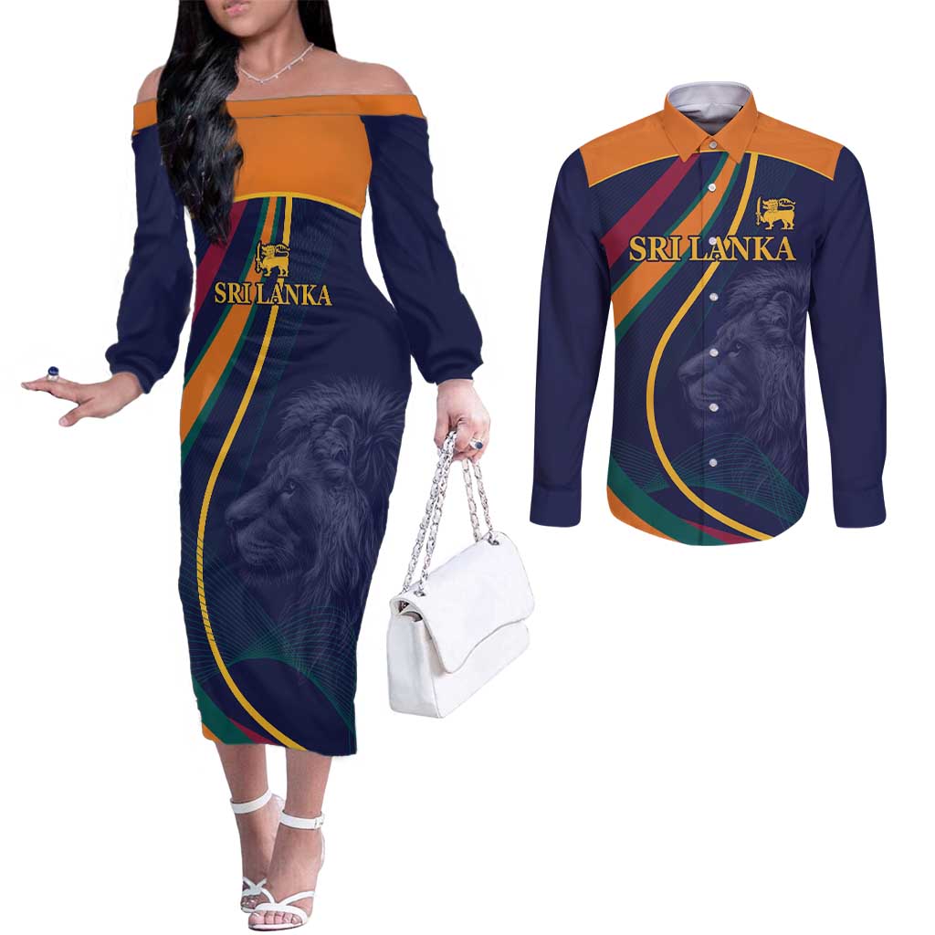 Custom Sri Lanka Cricket Couples Matching Off The Shoulder Long Sleeve Dress and Long Sleeve Button Shirt Shri Lanka Jathika Crikat Kandayama