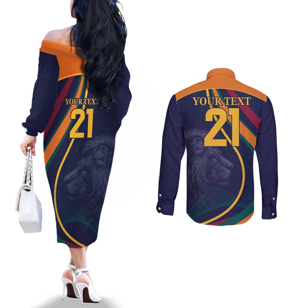 Custom Sri Lanka Cricket Couples Matching Off The Shoulder Long Sleeve Dress and Long Sleeve Button Shirt Shri Lanka Jathika Crikat Kandayama