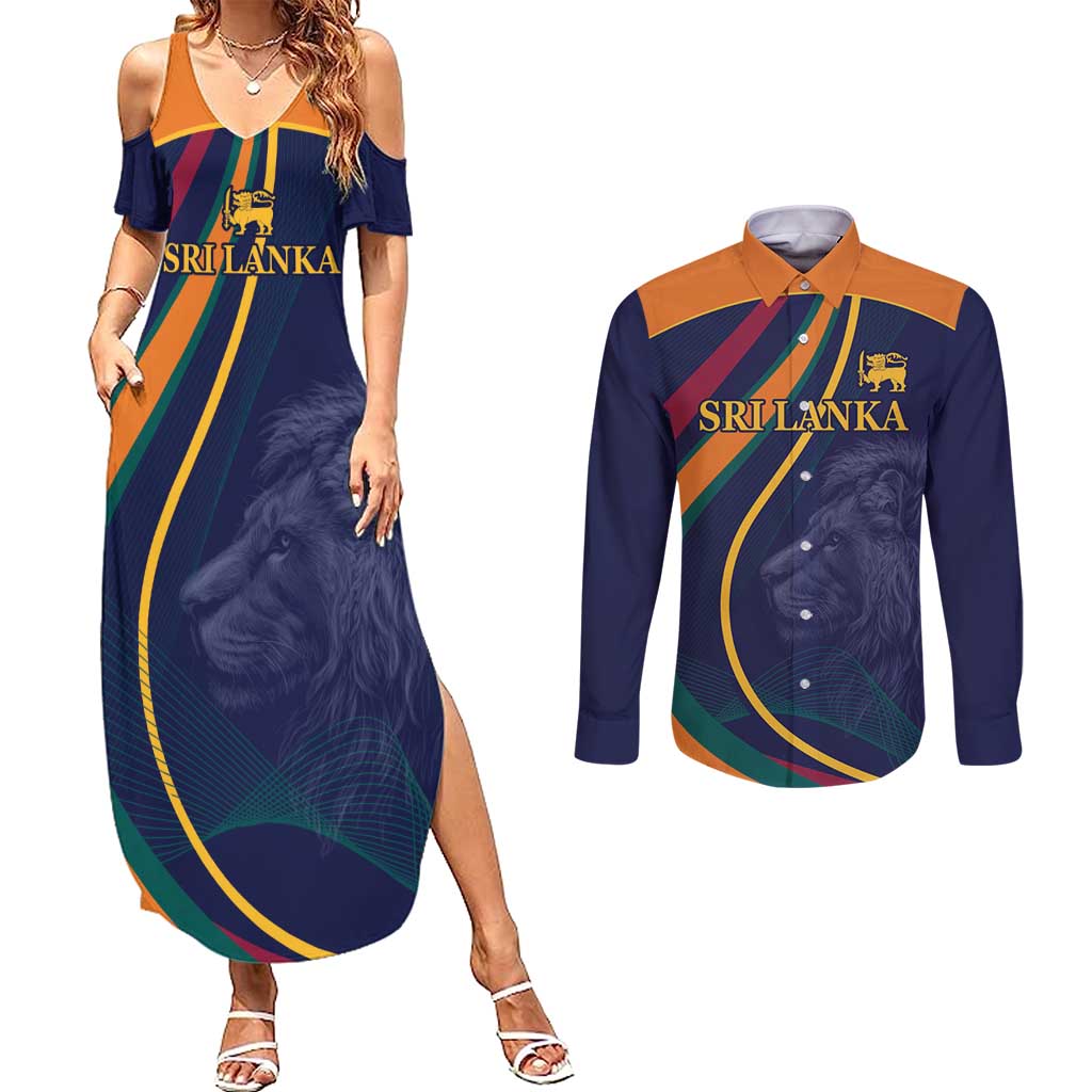 Custom Sri Lanka Cricket Couples Matching Summer Maxi Dress and Long Sleeve Button Shirt Shri Lanka Jathika Crikat Kandayama