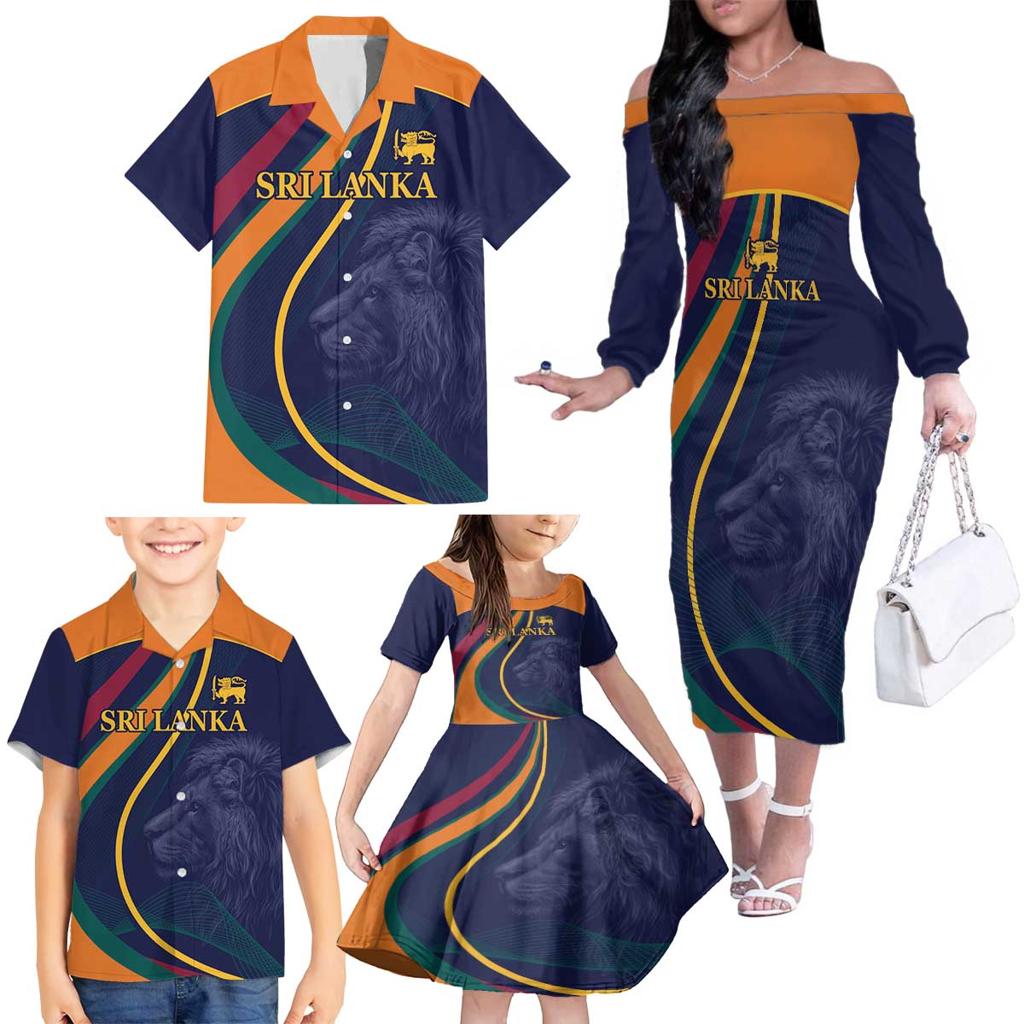 Custom Sri Lanka Cricket Family Matching Off The Shoulder Long Sleeve Dress and Hawaiian Shirt Shri Lanka Jathika Crikat Kandayama