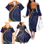 Custom Sri Lanka Cricket Family Matching Off The Shoulder Long Sleeve Dress and Hawaiian Shirt Shri Lanka Jathika Crikat Kandayama