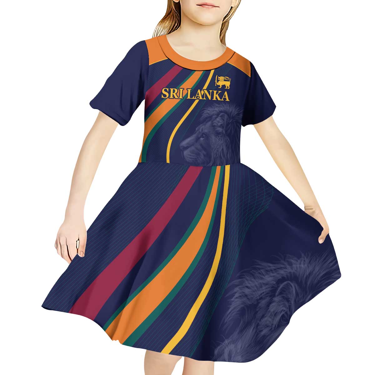 Custom Sri Lanka Cricket Kid Short Sleeve Dress Shri Lanka Jathika Crikat Kandayama