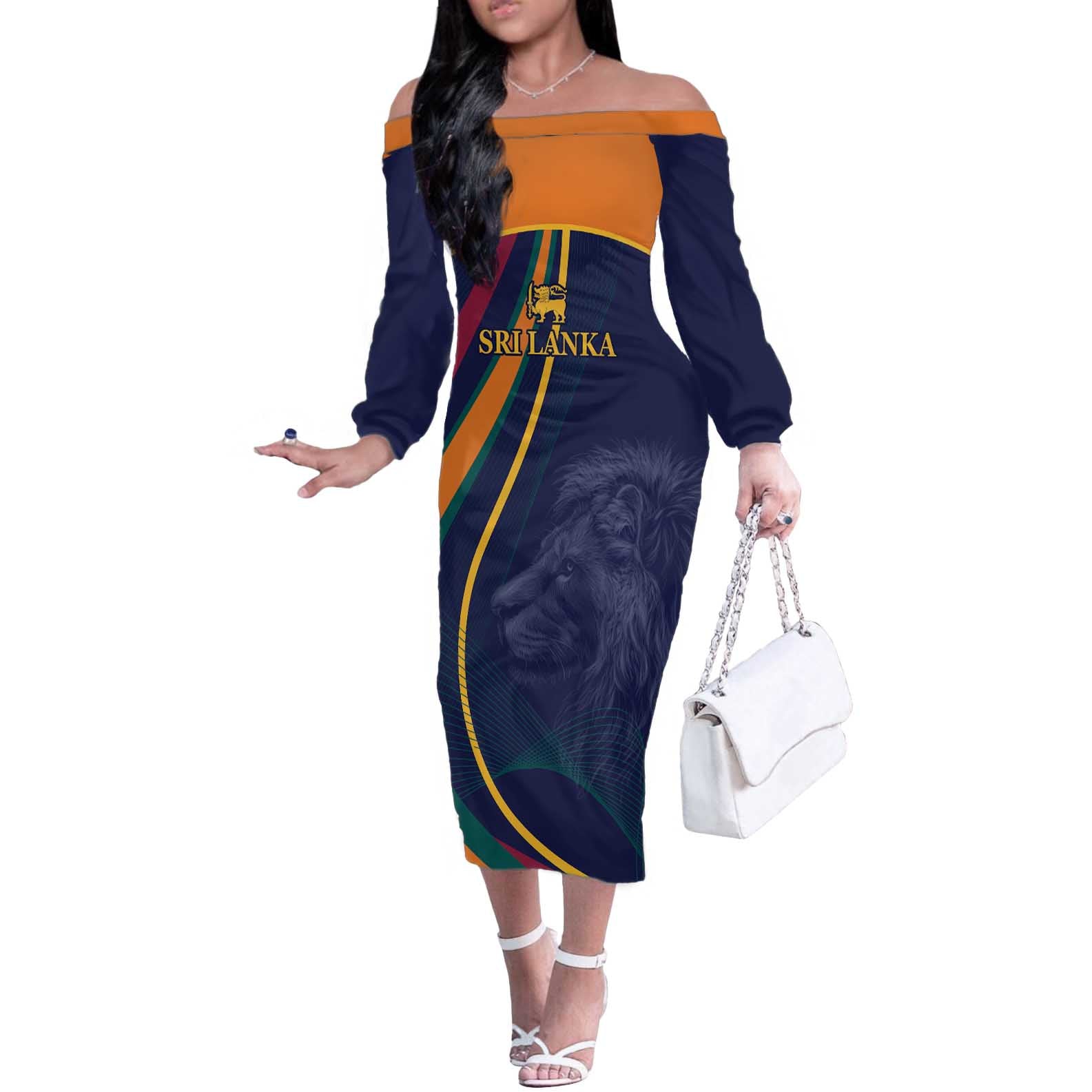 Custom Sri Lanka Cricket Off The Shoulder Long Sleeve Dress Shri Lanka Jathika Crikat Kandayama