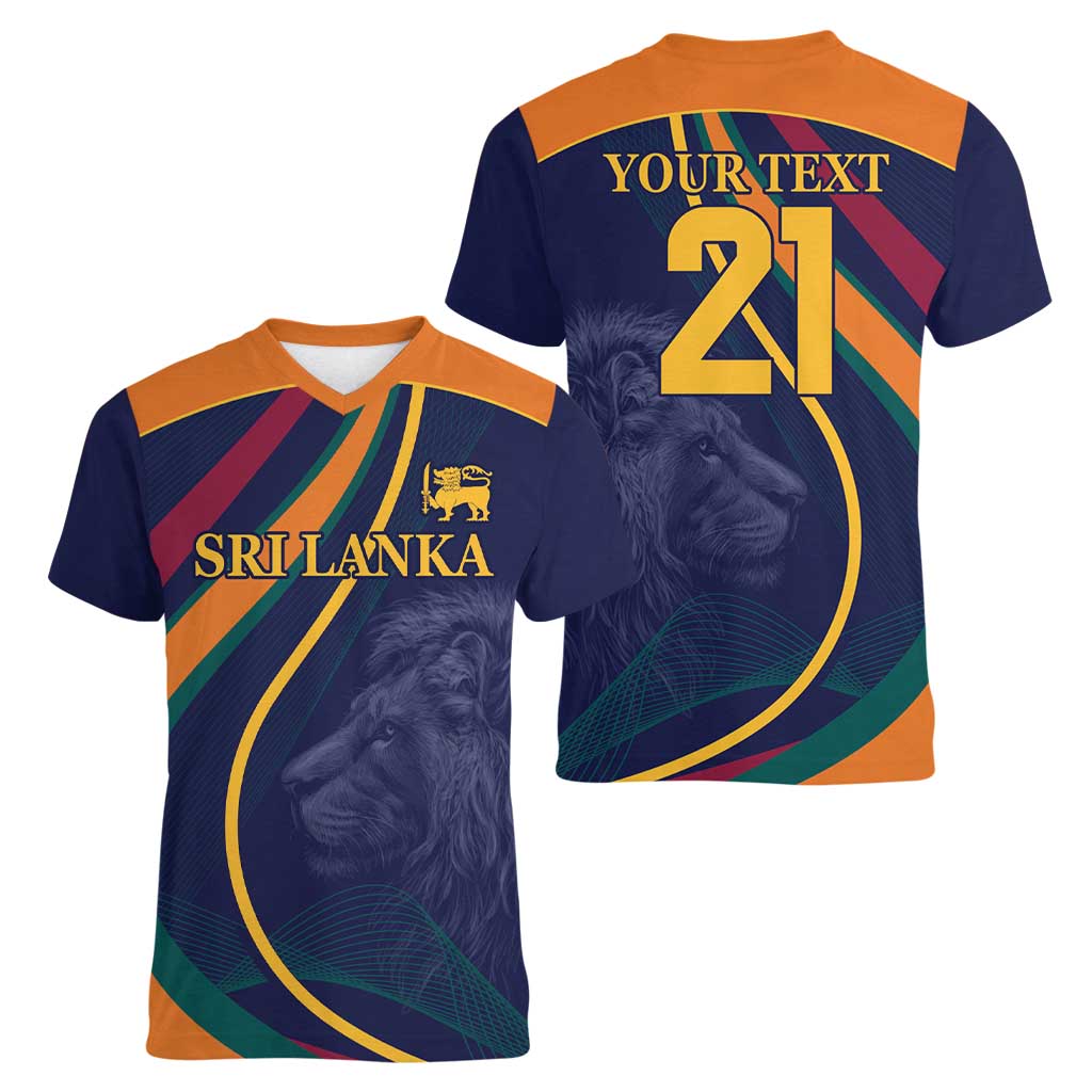 Custom Sri Lanka Cricket Women V-Neck T-Shirt Shri Lanka Jathika Crikat Kandayama