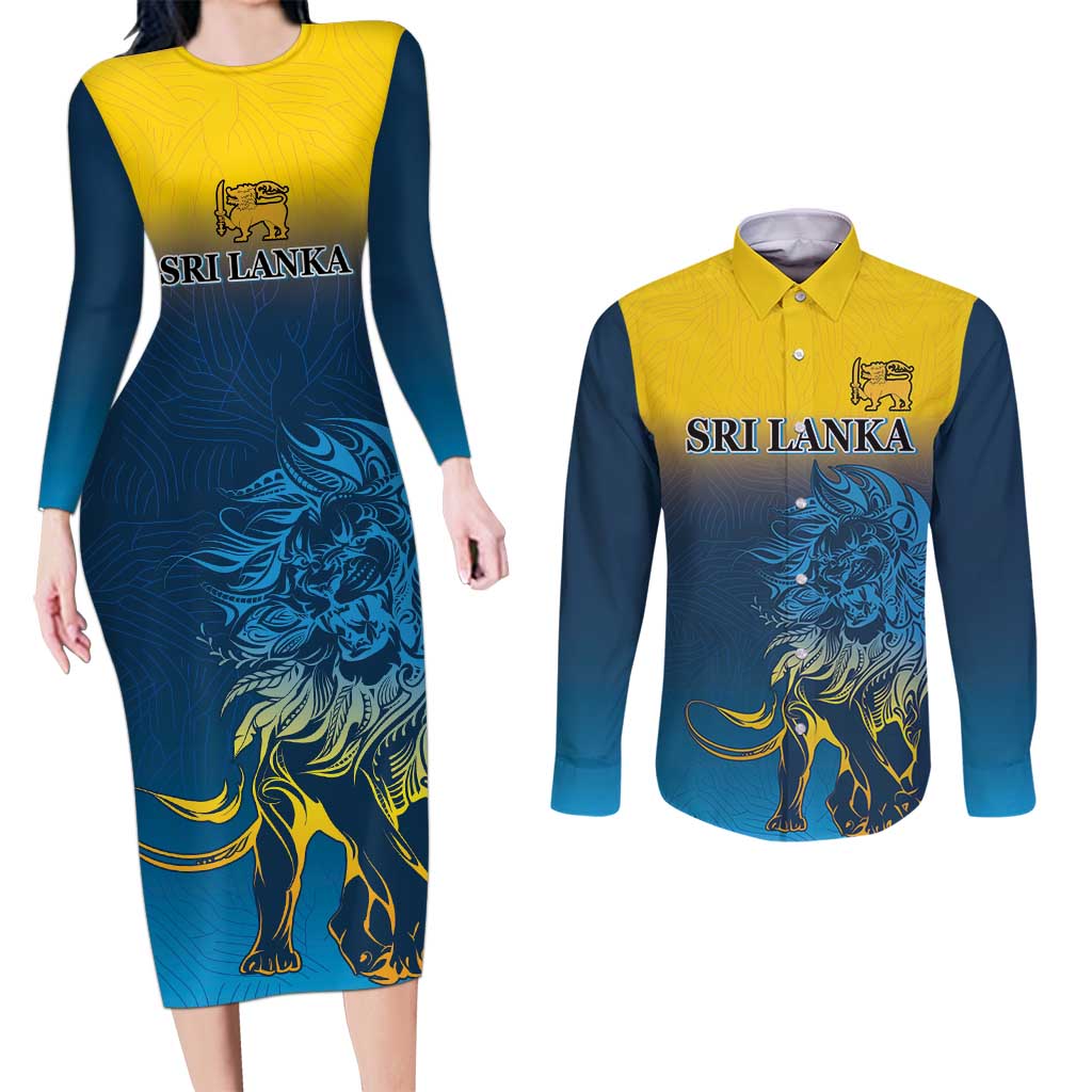 Custom Sri Lanka Cricket Couples Matching Long Sleeve Bodycon Dress and Long Sleeve Button Shirt With Simple Lions Version