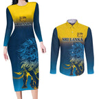 Custom Sri Lanka Cricket Couples Matching Long Sleeve Bodycon Dress and Long Sleeve Button Shirt With Simple Lions Version