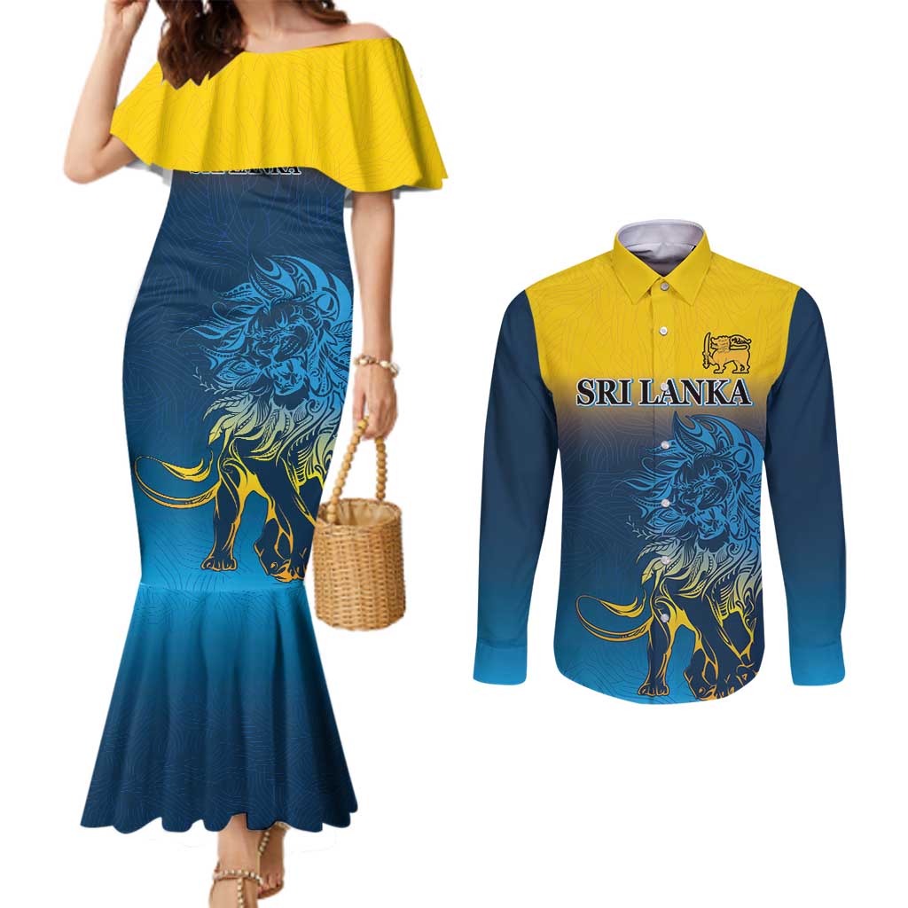 Custom Sri Lanka Cricket Couples Matching Mermaid Dress and Long Sleeve Button Shirt With Simple Lions Version