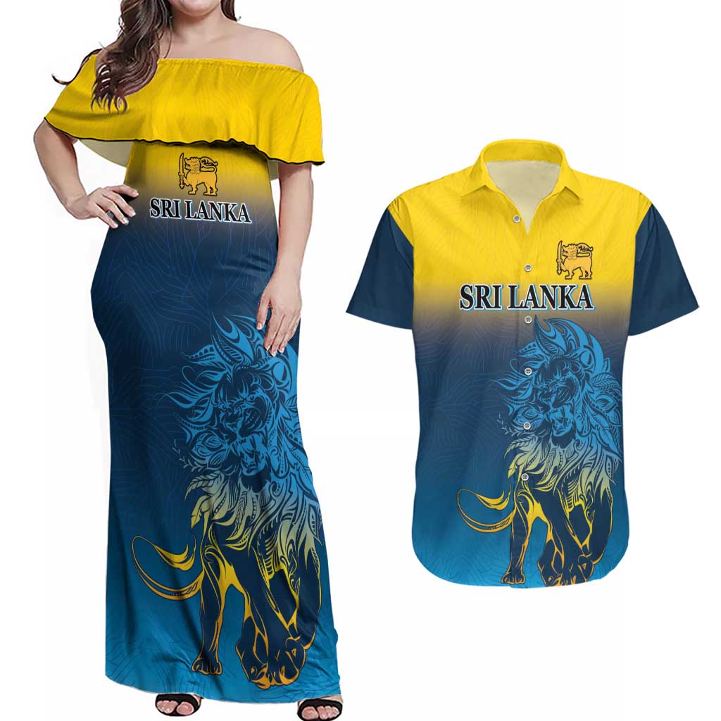 Custom Sri Lanka Cricket Couples Matching Off Shoulder Maxi Dress and Hawaiian Shirt With Simple Lions Version