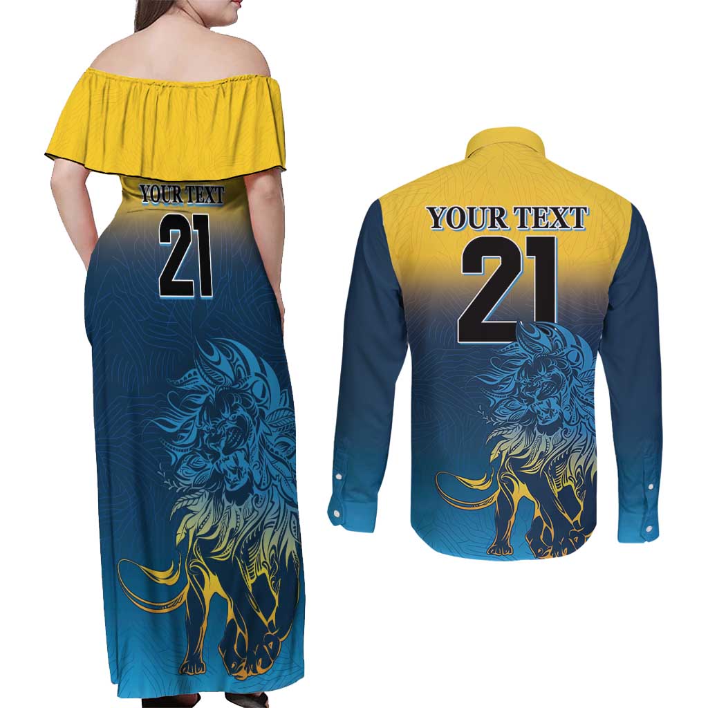Custom Sri Lanka Cricket Couples Matching Off Shoulder Maxi Dress and Long Sleeve Button Shirt With Simple Lions Version
