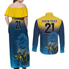 Custom Sri Lanka Cricket Couples Matching Off Shoulder Maxi Dress and Long Sleeve Button Shirt With Simple Lions Version