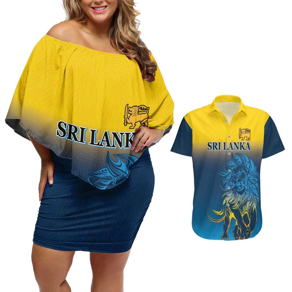 Custom Sri Lanka Cricket Couples Matching Off Shoulder Short Dress and Hawaiian Shirt With Simple Lions Version