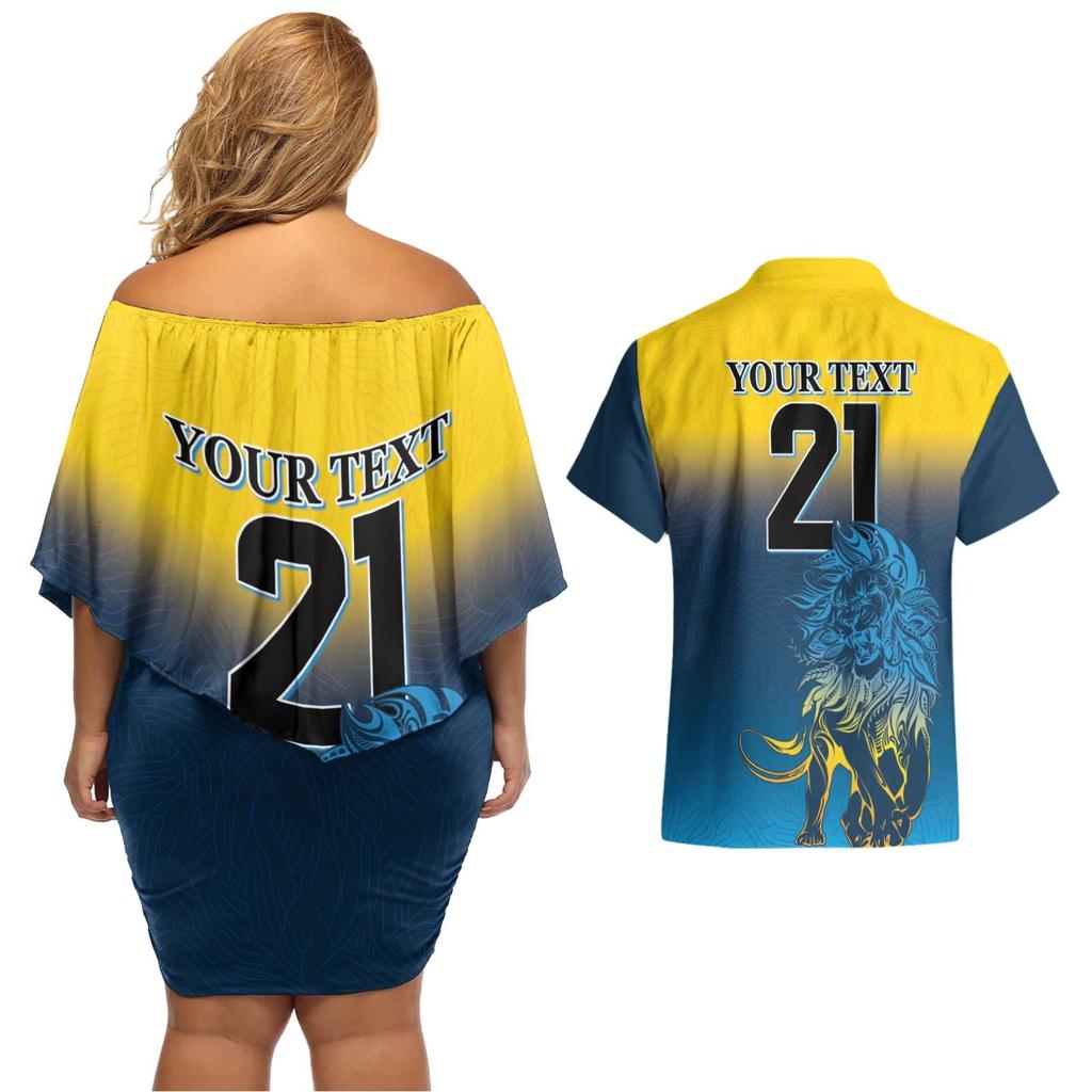 Custom Sri Lanka Cricket Couples Matching Off Shoulder Short Dress and Hawaiian Shirt With Simple Lions Version