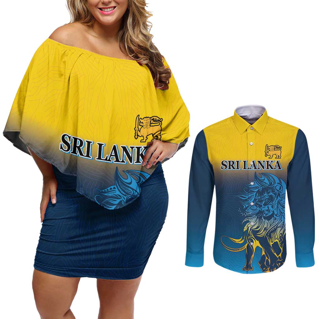 Custom Sri Lanka Cricket Couples Matching Off Shoulder Short Dress and Long Sleeve Button Shirt With Simple Lions Version