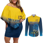 Custom Sri Lanka Cricket Couples Matching Off Shoulder Short Dress and Long Sleeve Button Shirt With Simple Lions Version