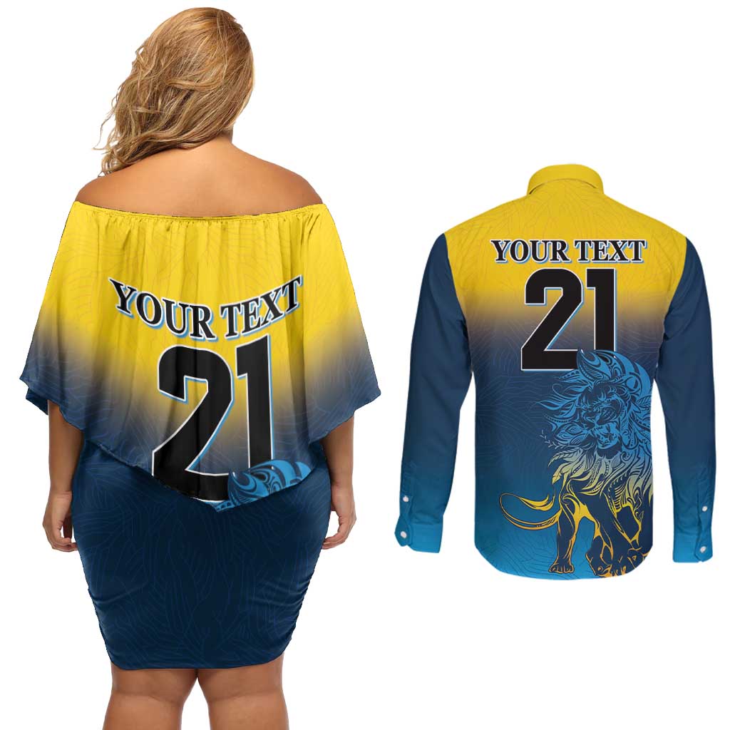 Custom Sri Lanka Cricket Couples Matching Off Shoulder Short Dress and Long Sleeve Button Shirt With Simple Lions Version