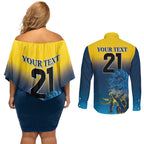 Custom Sri Lanka Cricket Couples Matching Off Shoulder Short Dress and Long Sleeve Button Shirt With Simple Lions Version