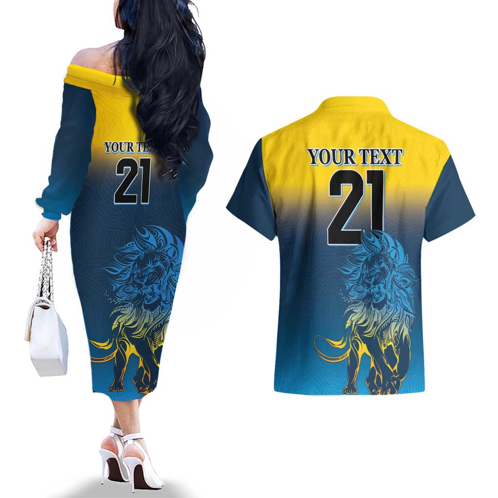 Custom Sri Lanka Cricket Couples Matching Off The Shoulder Long Sleeve Dress and Hawaiian Shirt With Simple Lions Version
