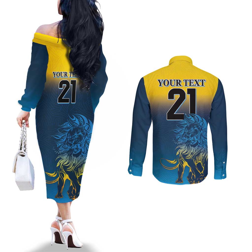 Custom Sri Lanka Cricket Couples Matching Off The Shoulder Long Sleeve Dress and Long Sleeve Button Shirt With Simple Lions Version