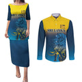 Custom Sri Lanka Cricket Couples Matching Puletasi and Long Sleeve Button Shirt With Simple Lions Version