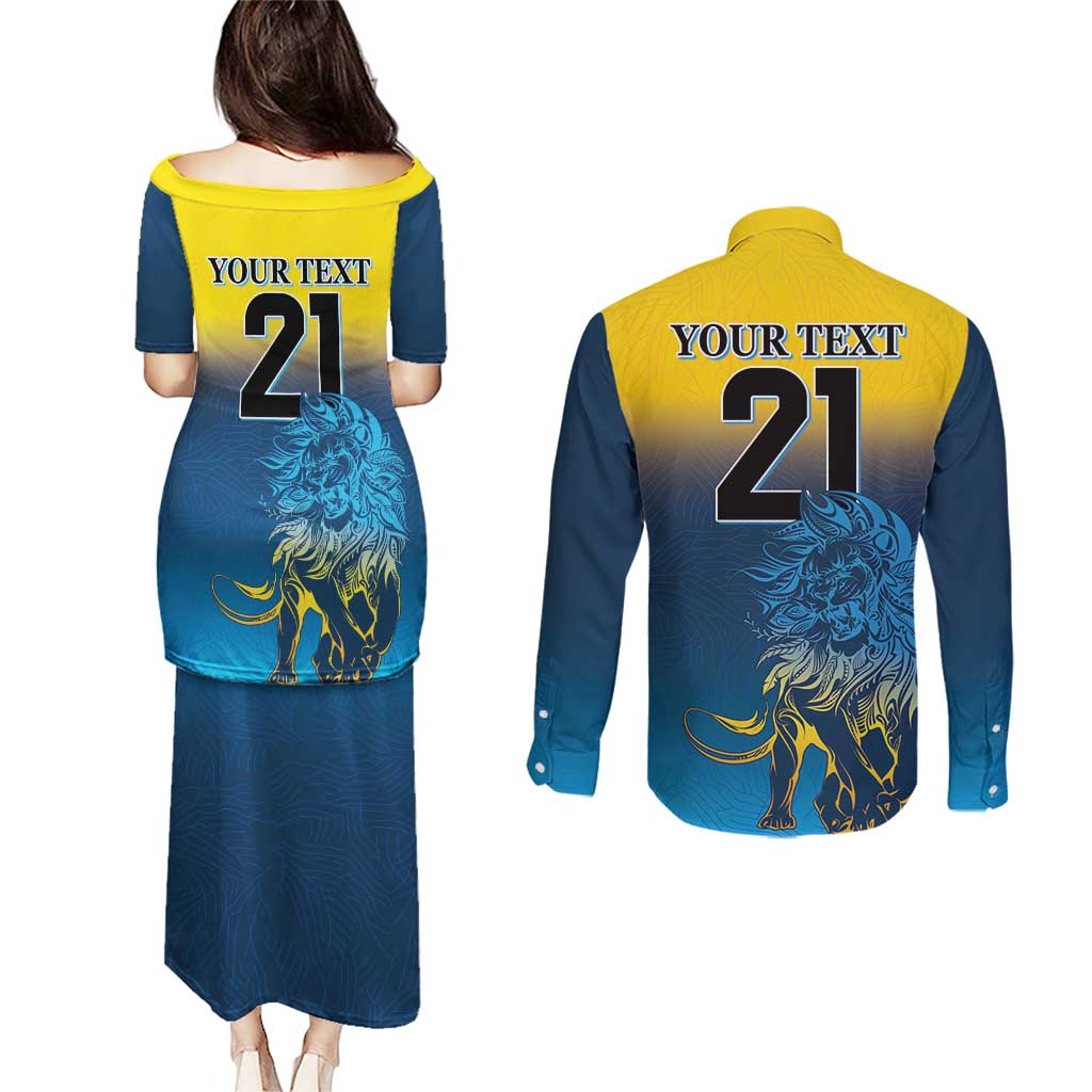Custom Sri Lanka Cricket Couples Matching Puletasi and Long Sleeve Button Shirt With Simple Lions Version