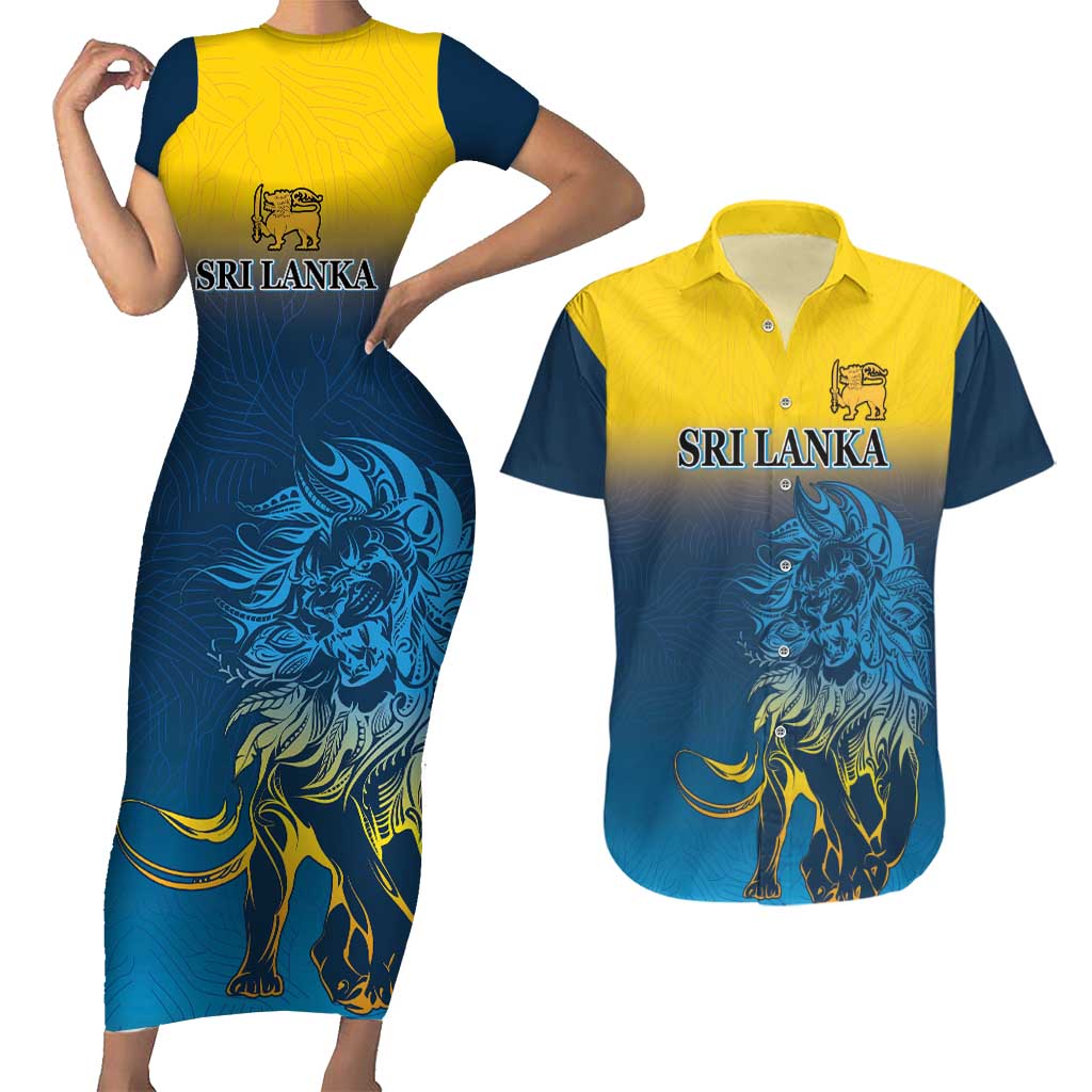 Custom Sri Lanka Cricket Couples Matching Short Sleeve Bodycon Dress and Hawaiian Shirt With Simple Lions Version