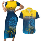 Custom Sri Lanka Cricket Couples Matching Short Sleeve Bodycon Dress and Hawaiian Shirt With Simple Lions Version