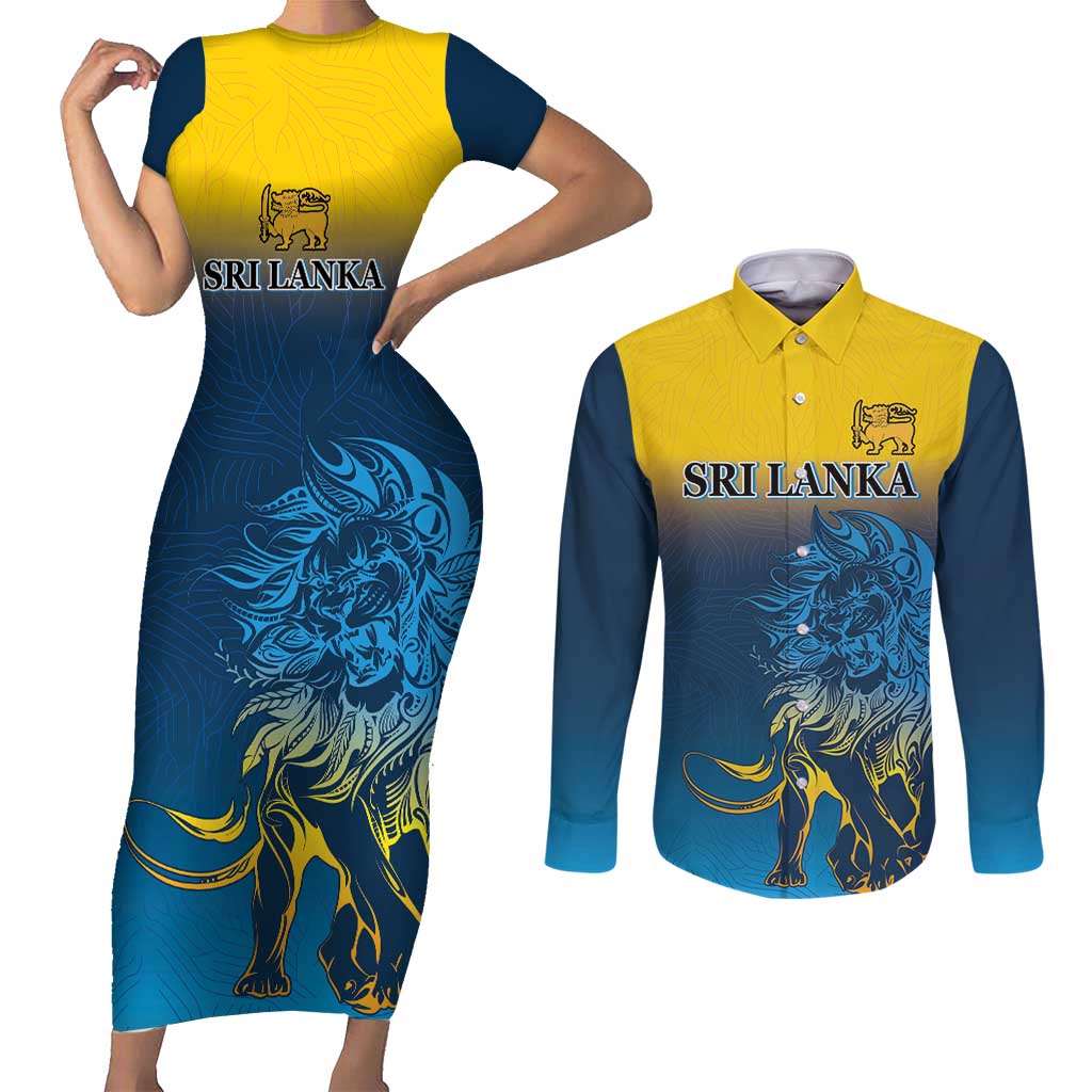 Custom Sri Lanka Cricket Couples Matching Short Sleeve Bodycon Dress and Long Sleeve Button Shirt With Simple Lions Version
