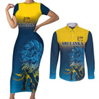 Custom Sri Lanka Cricket Couples Matching Short Sleeve Bodycon Dress and Long Sleeve Button Shirt With Simple Lions Version