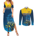 Custom Sri Lanka Cricket Couples Matching Summer Maxi Dress and Long Sleeve Button Shirt With Simple Lions Version