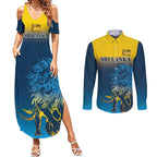Custom Sri Lanka Cricket Couples Matching Summer Maxi Dress and Long Sleeve Button Shirt With Simple Lions Version