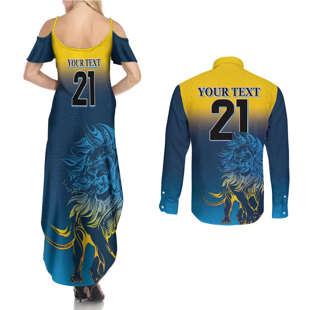 Custom Sri Lanka Cricket Couples Matching Summer Maxi Dress and Long Sleeve Button Shirt With Simple Lions Version