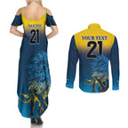 Custom Sri Lanka Cricket Couples Matching Summer Maxi Dress and Long Sleeve Button Shirt With Simple Lions Version