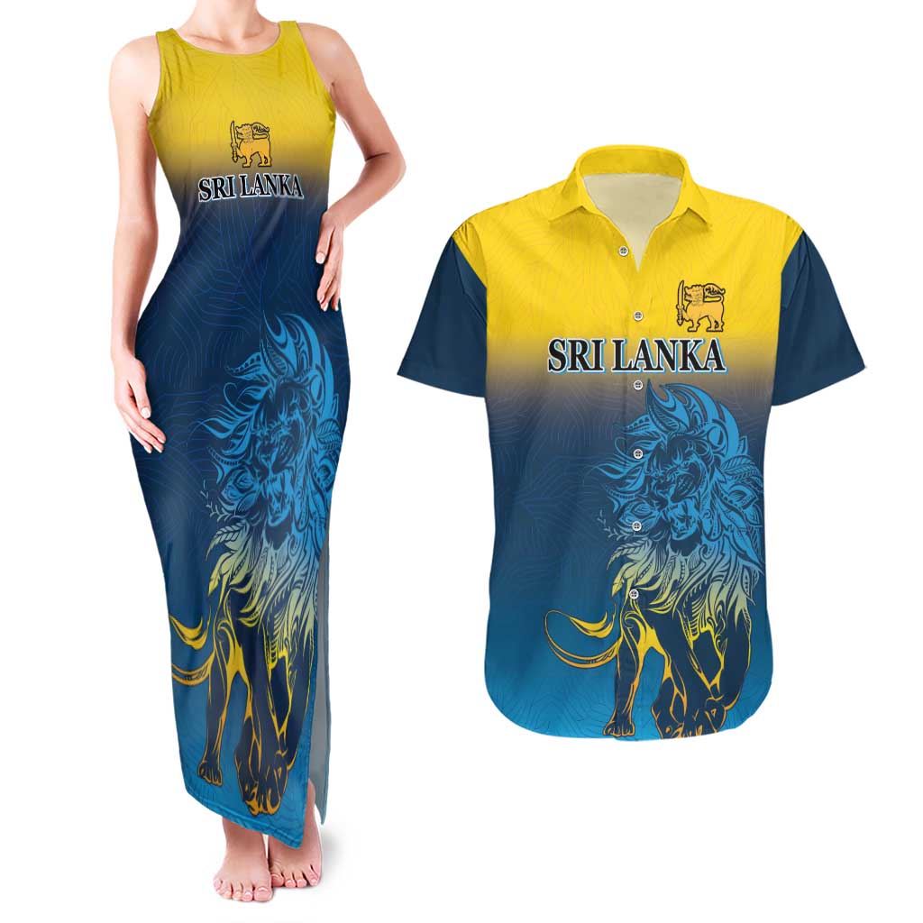 Custom Sri Lanka Cricket Couples Matching Tank Maxi Dress and Hawaiian Shirt With Simple Lions Version
