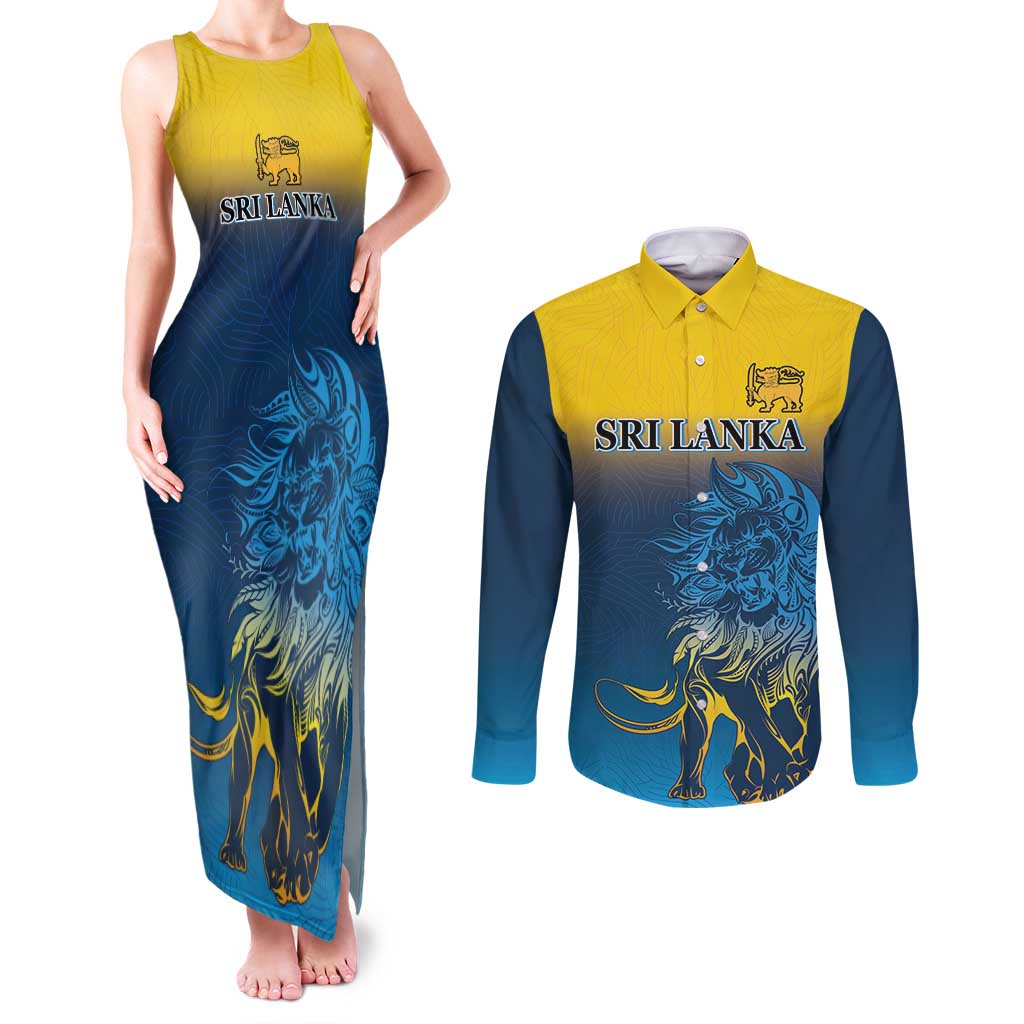 Custom Sri Lanka Cricket Couples Matching Tank Maxi Dress and Long Sleeve Button Shirt With Simple Lions Version