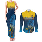 Custom Sri Lanka Cricket Couples Matching Tank Maxi Dress and Long Sleeve Button Shirt With Simple Lions Version