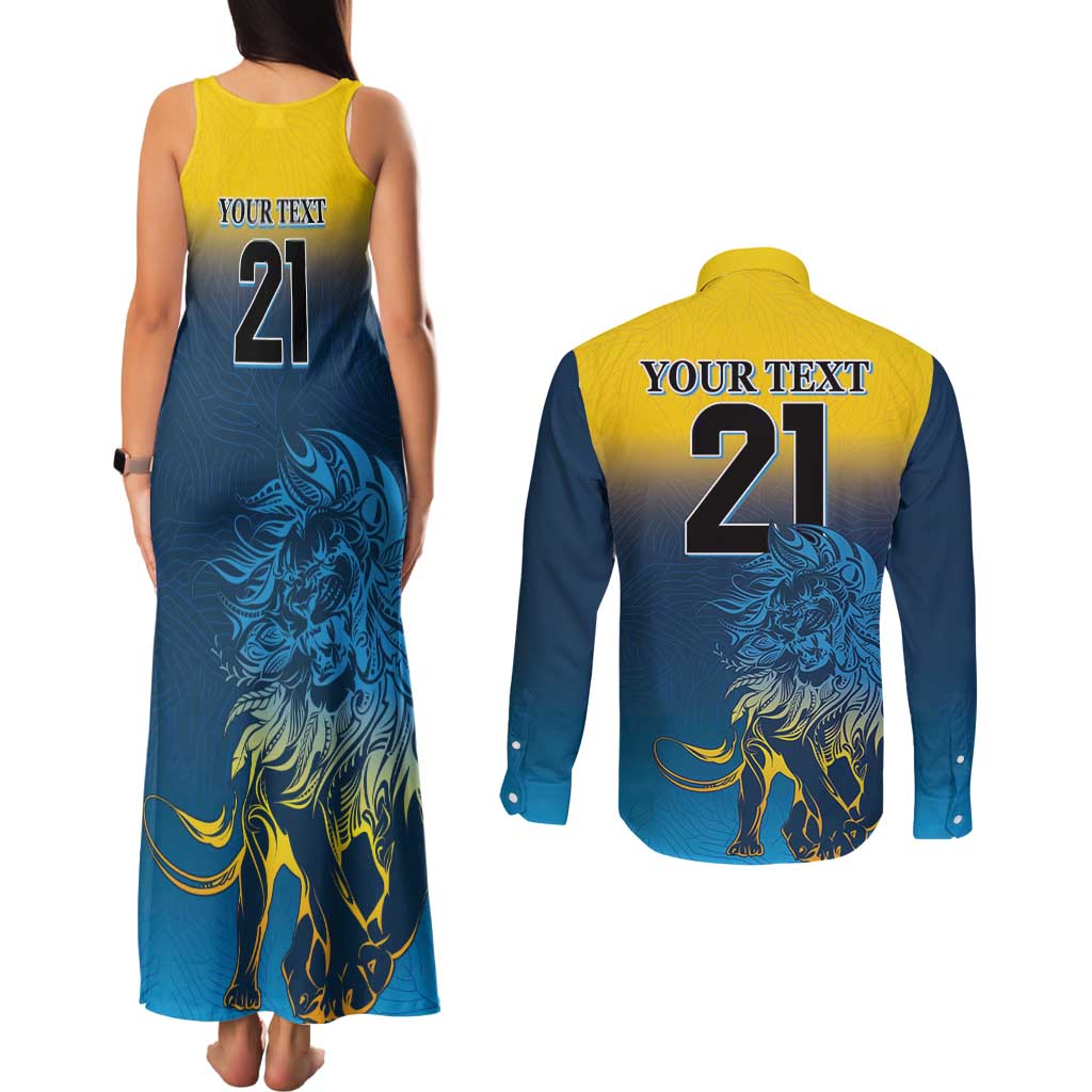 Custom Sri Lanka Cricket Couples Matching Tank Maxi Dress and Long Sleeve Button Shirt With Simple Lions Version