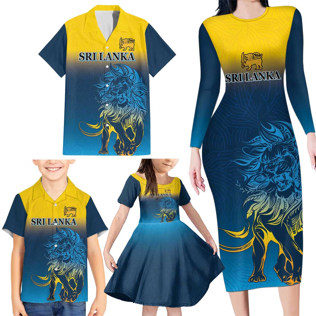 Custom Sri Lanka Cricket Family Matching Long Sleeve Bodycon Dress and Hawaiian Shirt With Simple Lions Version