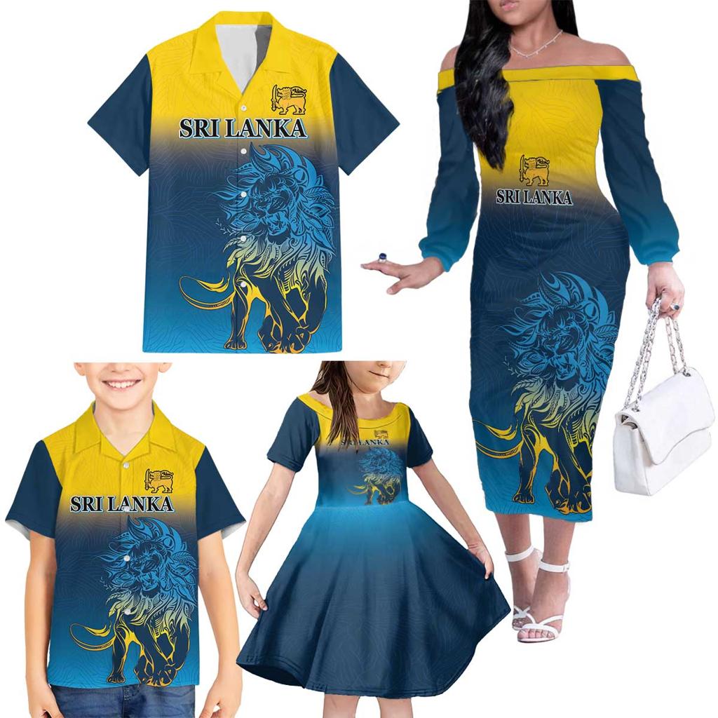 Custom Sri Lanka Cricket Family Matching Off The Shoulder Long Sleeve Dress and Hawaiian Shirt With Simple Lions Version